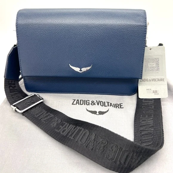ZADIG & VOLTAIRE Leather Crossbody Clutch Bag Navy Blue NWT - Picture 2 of 15